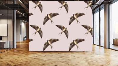 Swallow watercolor clipart illustration seamless pattern birds songbird feathers fauna nature animals ecological Wall mural