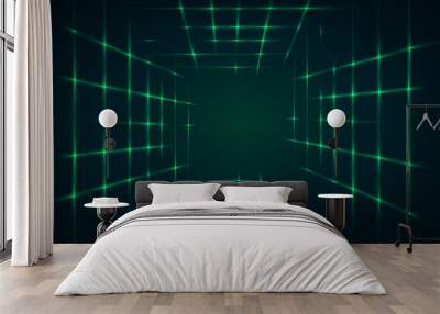 Abstract green background with a laser tunnel Wall mural