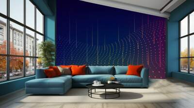 Abstract rainbow technology background with wavy dotted surface Wall mural