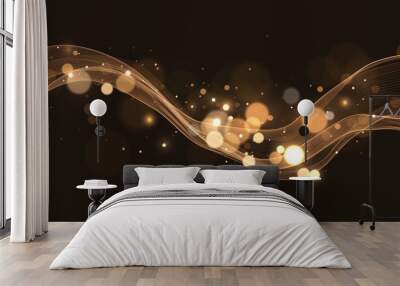 Black background with golden wave, golden blurred dust, sparks, abstract background with bokeh effect Wall mural