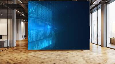 Blue screen with graphs and charts, online trading and business, electronic analytics and trade technologies Wall mural