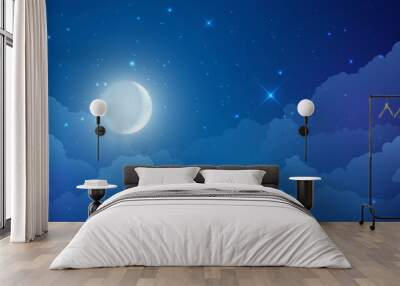 Bright moon in the night starry sky and clouds Wall mural