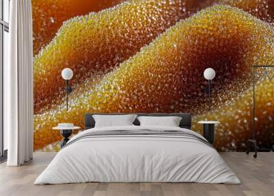 Bubbly Citrus Texture. Extreme close-up of an orange fruit surface covered in tiny bubbles, creating a vibrant and textured appearance. Wall mural