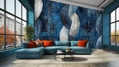 Digital Fabric Weave. Abstract blue and white textured pattern. Wall mural