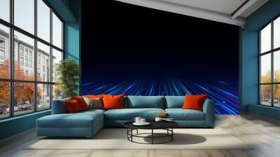 Glowing blue lines in perspective and black background Wall mural