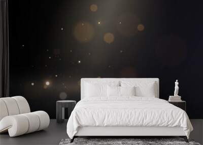 Golden little sparkles with blur effect in dark space, gold bokeh sand Wall mural