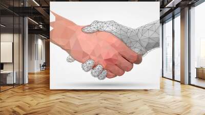 Low poly hands, handshaking, human and robot arm, automation, technology Wall mural