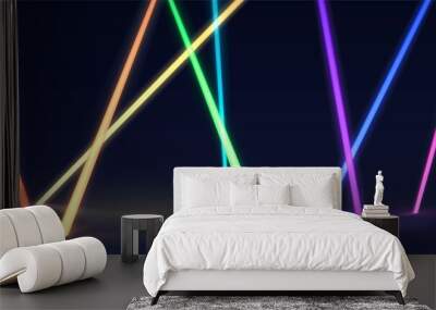 Multicolored glowing neon tubes in a dark room Wall mural