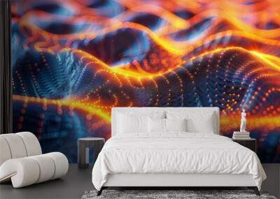 Quantum wave particle: digital image of colorful waveform patterns & particles Wall mural