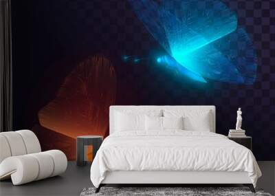 Two blue and orange glowing butterflies with circuit wings  Wall mural