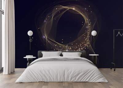 Wavy round gold frame, shining ring with sparks Wall mural