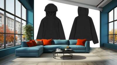 Black kid's sweatshirt with a hood. Front and back view Wall mural