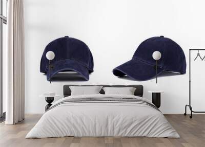 Dark blue baseball cap, front and side view Wall mural