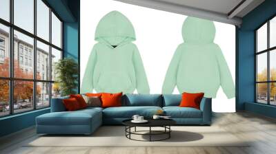 Green kid's sweatshirt with a hood. Front and back view Wall mural