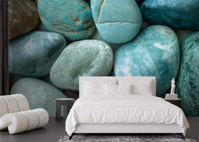 Assorted Smooth Teal and Turquoise Pebbles Background Texture Wall mural