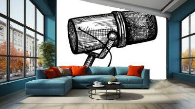 Microphone sketch isolated. Music equipment for studio in hand drawn style. Wall mural