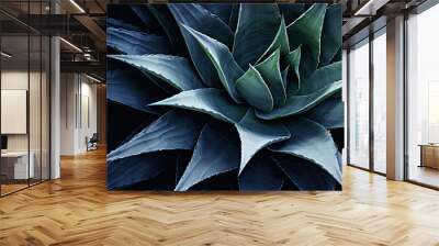 Tropical succulents wallpaper. Textured blue agave banner. For postcard, book illustration. Created with generative AI tools Wall mural