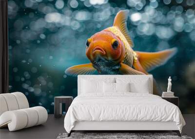 Vibrant Orange Fish Swimming in Deep Blue Waters Wall mural