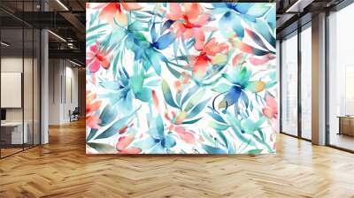 Watercolor flower pattern.Wild floral wallpaper. For fabric design. Created with generative AI tools Wall mural