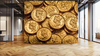 A lot of ancient gold coins macro Wall mural