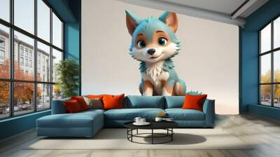 adorable cartoon style, Small brown wolf cub with a playful expression, tongue out, on a muted taupe background., 3d render cartoon, vibrant color palette Wall mural