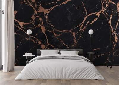 Black marble block texture with copper veins background  Wall mural