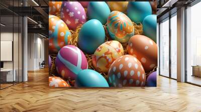 Colorful painted easter eggs, chocolate eggs, close-up Wall mural