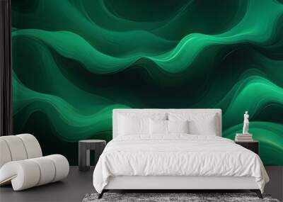 Flowing green and black abstract background with soft, wavy shapes and subtle sparkles Wall mural