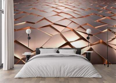 Geometric triangular shapes shutter pattern pink gold shiny polished slab texture template Wall mural