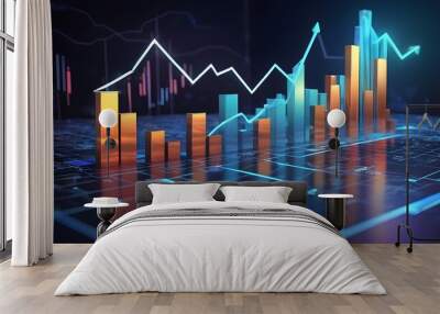 Holo financial diagrams and graphics on digital background Wall mural