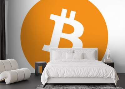 Bitcoin crypto currency blockchain flat orange icon on white background, block chain bitcoin sticker for web or print, bitcoin logo vector illustration Wall mural