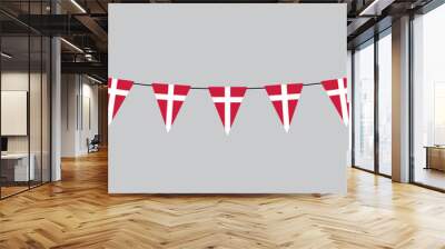 Denmark bunting garland, string of triangular flags, Danish National holiday, retro style vector decorative element Wall mural