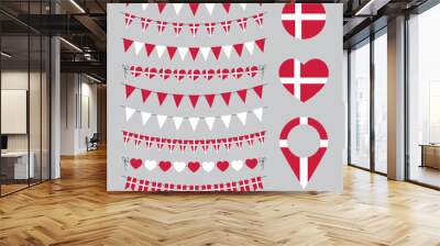 Denmark decorative symbols, set of vector design elements, Danish flag, love Denmark Wall mural