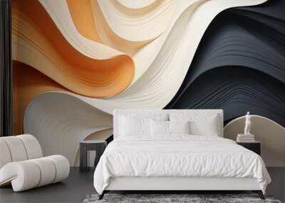 a abstract painting of various brown colored shapes, in the style of smooth curves, minimalist backgrounds, light black and orange.  Wall mural