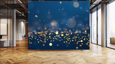 abstract background with Dark rich blue and gold particle. Christmas Golden light shine particles bokeh. Gold foil texture. Holiday concept. Wall mural