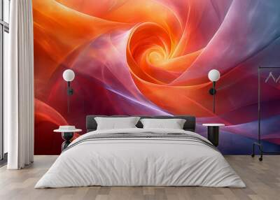 abstract red, blue and orange background with waves Wall mural