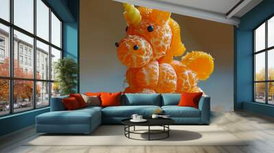 an orange has been into the shape of a Unicorn, in the style of elaborate fruit arrangements Wall mural