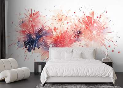 fireworks in the sky in watercolor style with drops, isolated on a white background.  Wall mural