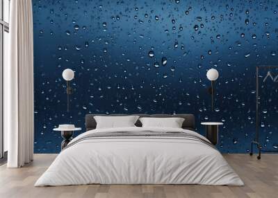 Raindrops on the glass with a rain cloud in view, realistic hyper-detailed rendering, wallpaper, bill viola, lurid, unsettling mood, textural depth, hard-edged lines - Seamless pattern.  Wall mural