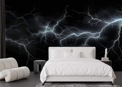 The Power and beauty of lightning strikes, on a Black background. Wall mural