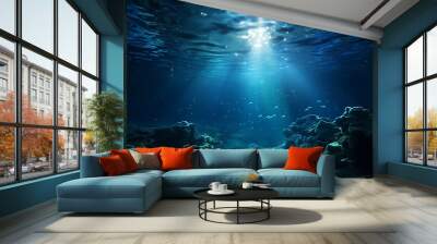 Underwater Sky, A mesmerizing image of an underwater world where the sea mimics the appearance of a starlit night sky, blurring the lines between above and below Wall mural