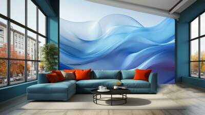 An abstract blue wavy background with blue colors, in the style of hyper-realistic water, hazy landscapes, abstract minimalism appreciator, precisionist lines and shapes, flowing fabrics Wall mural