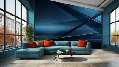 А modern blue grey abstract wallpaper, in the style of angular abstraction, transparent layers, uhd, dark black and blue, light-filled seascapes, sleek lines, clear edge definition Wall mural