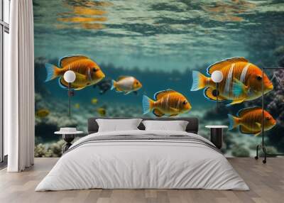 Colorful tropical fish swimming in ocean Wall mural