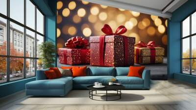 Many different gift boxes, new year, Christmas Wall mural