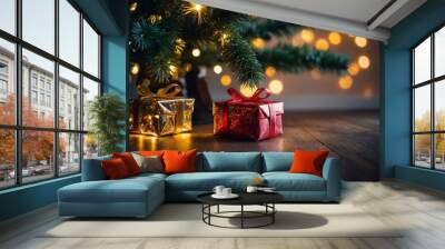 new year Christmas tree presents Wall mural