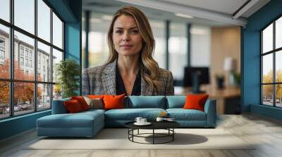 Portrait of a professional woman in a suit. Business woman standing in an office Wall mural