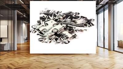 Pile of puzzle pieces isolated on white background Wall mural