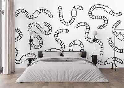 Curled earthworms outline set. Terrestrial worms line banner. Invertebrate crawling worms illustration. Collection of curled earthworms Wall mural