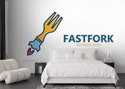 Fork and rocket logo for  fast food restaurant Wall mural